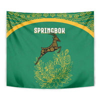 South Africa Springboks Tapestry with Tribal Antelope Design and Floral Accents