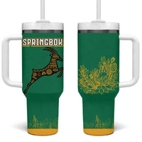 South Africa Springboks Tumbler With Handle with Tribal Antelope Design and Floral Accents