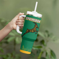 South Africa Springboks Tumbler With Handle with Tribal Antelope Design and Floral Accents