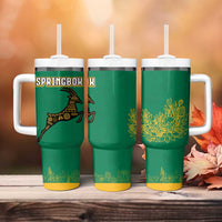 South Africa Springboks Tumbler With Handle with Tribal Antelope Design and Floral Accents