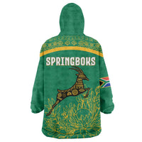 South Africa Springboks Wearable Blanket Hoodie with Tribal Antelope Design and Floral Accents