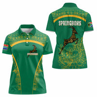 South Africa Springboks Women Polo Shirt with Tribal Antelope Design and Floral Accents