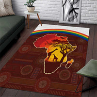 African Sunset Heritage Area Rug Tribal Pattern with Continent Silhouette, Rainbow Arc & Safari Scene