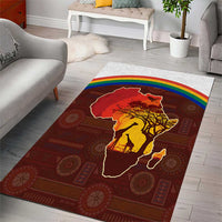 African Sunset Heritage Area Rug Tribal Pattern with Continent Silhouette, Rainbow Arc & Safari Scene