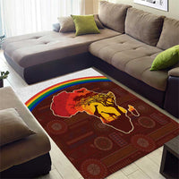African Sunset Heritage Area Rug Tribal Pattern with Continent Silhouette, Rainbow Arc & Safari Scene