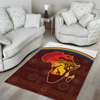 African Sunset Heritage Area Rug Tribal Pattern with Continent Silhouette, Rainbow Arc & Safari Scene