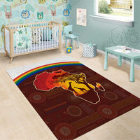 African Sunset Heritage Area Rug Tribal Pattern with Continent Silhouette, Rainbow Arc & Safari Scene