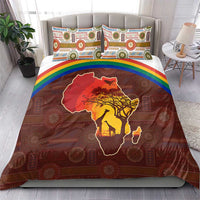 African Sunset Heritage Bedding Set Tribal Pattern with Continent Silhouette, Rainbow Arc & Safari Scene