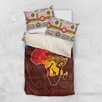 African Sunset Heritage Bedding Set Tribal Pattern with Continent Silhouette, Rainbow Arc & Safari Scene