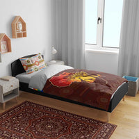 African Sunset Heritage Bedding Set Tribal Pattern with Continent Silhouette, Rainbow Arc & Safari Scene