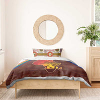 African Sunset Heritage Bedding Set Tribal Pattern with Continent Silhouette, Rainbow Arc & Safari Scene