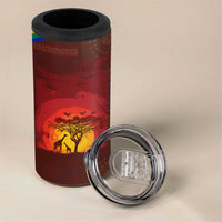 African Sunset Heritage 4 in 1 Can Cooler Tumbler Tribal Pattern with Continent Silhouette, Rainbow Arc & Safari Scene