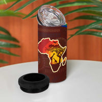 African Sunset Heritage 4 in 1 Can Cooler Tumbler Tribal Pattern with Continent Silhouette, Rainbow Arc & Safari Scene