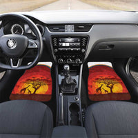 African Sunset Heritage Car Mats Tribal Pattern with Continent Silhouette, Rainbow Arc & Safari Scene