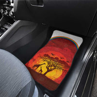 African Sunset Heritage Car Mats Tribal Pattern with Continent Silhouette, Rainbow Arc & Safari Scene