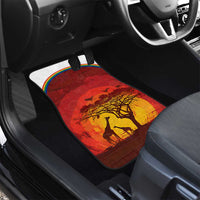 African Sunset Heritage Car Mats Tribal Pattern with Continent Silhouette, Rainbow Arc & Safari Scene