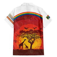 African Sunset Heritage Family Matching Mermaid Dress and Hawaiian Shirt Tribal Pattern with Continent Silhouette, Rainbow Arc & Safari Scene