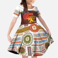 African Sunset Heritage Family Matching Off Shoulder Maxi Dress and Hawaiian Shirt Tribal Pattern with Continent Silhouette, Rainbow Arc & Safari Scene
