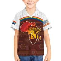 African Sunset Heritage Family Matching Summer Maxi Dress and Hawaiian Shirt Tribal Pattern with Continent Silhouette, Rainbow Arc & Safari Scene