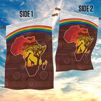 African Sunset Heritage Garden Flag Tribal Pattern with Continent Silhouette, Rainbow Arc & Safari Scene