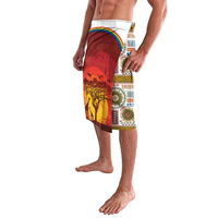 African Sunset Heritage Lavalava Tribal Pattern with Continent Silhouette, Rainbow Arc & Safari Scene
