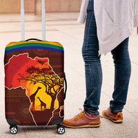 African Sunset Heritage Luggage Cover Tribal Pattern with Continent Silhouette, Rainbow Arc & Safari Scene