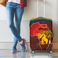 African Sunset Heritage Luggage Cover Tribal Pattern with Continent Silhouette, Rainbow Arc & Safari Scene