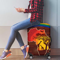 African Sunset Heritage Luggage Cover Tribal Pattern with Continent Silhouette, Rainbow Arc & Safari Scene