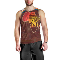 African Sunset Heritage Men Tank Top Tribal Pattern with Continent Silhouette, Rainbow Arc & Safari Scene
