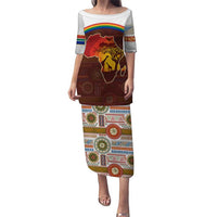 African Sunset Heritage Puletasi Tribal Pattern with Continent Silhouette, Rainbow Arc & Safari Scene
