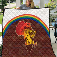 African Sunset Heritage Quilt Tribal Pattern with Continent Silhouette, Rainbow Arc & Safari Scene