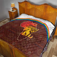African Sunset Heritage Quilt Tribal Pattern with Continent Silhouette, Rainbow Arc & Safari Scene