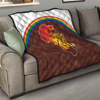 African Sunset Heritage Quilt Tribal Pattern with Continent Silhouette, Rainbow Arc & Safari Scene