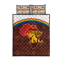 African Sunset Heritage Quilt Bed Set Tribal Pattern with Continent Silhouette, Rainbow Arc & Safari Scene