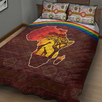 African Sunset Heritage Quilt Bed Set Tribal Pattern with Continent Silhouette, Rainbow Arc & Safari Scene