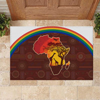 African Sunset Heritage Rubber Doormat Tribal Pattern with Continent Silhouette, Rainbow Arc & Safari Scene