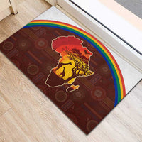 African Sunset Heritage Rubber Doormat Tribal Pattern with Continent Silhouette, Rainbow Arc & Safari Scene