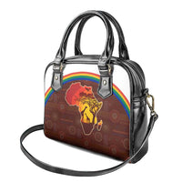 African Sunset Heritage Shoulder Handbag Tribal Pattern with Continent Silhouette, Rainbow Arc & Safari Scene