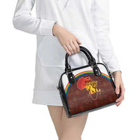 African Sunset Heritage Shoulder Handbag Tribal Pattern with Continent Silhouette, Rainbow Arc & Safari Scene