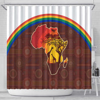 African Sunset Heritage Shower Curtain Tribal Pattern with Continent Silhouette, Rainbow Arc & Safari Scene