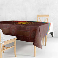 African Sunset Heritage Tablecloth Tribal Pattern with Continent Silhouette, Rainbow Arc & Safari Scene