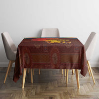 African Sunset Heritage Tablecloth Tribal Pattern with Continent Silhouette, Rainbow Arc & Safari Scene