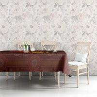 African Sunset Heritage Tablecloth Tribal Pattern with Continent Silhouette, Rainbow Arc & Safari Scene