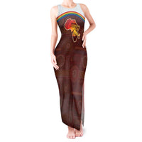 African Sunset Heritage Tank Maxi Dress Tribal Pattern with Continent Silhouette, Rainbow Arc & Safari Scene