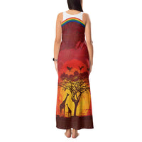 African Sunset Heritage Tank Maxi Dress Tribal Pattern with Continent Silhouette, Rainbow Arc & Safari Scene
