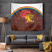African Sunset Heritage Tapestry Tribal Pattern with Continent Silhouette, Rainbow Arc & Safari Scene