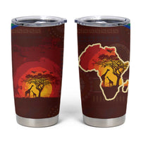 African Sunset Heritage Tumbler Cup Tribal Pattern with Continent Silhouette, Rainbow Arc & Safari Scene