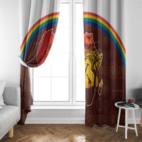 African Sunset Heritage Window Curtain Tribal Pattern with Continent Silhouette, Rainbow Arc & Safari Scene