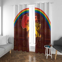 African Sunset Heritage Window Curtain Tribal Pattern with Continent Silhouette, Rainbow Arc & Safari Scene