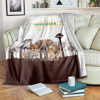 South Africa Wildlife Pride Blanket Big Five with National Flag and Protea Floral Accent
